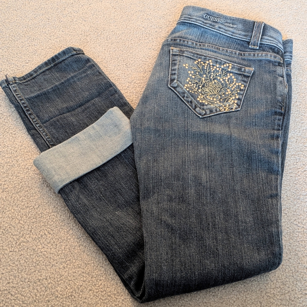 GUESS Women's Denim Jeans with Gold Pocket Detail
